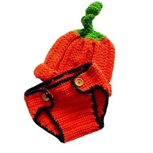 Baby crochet set Pumpkin hat diaper cover autumn Photo op cotton 3-6 months